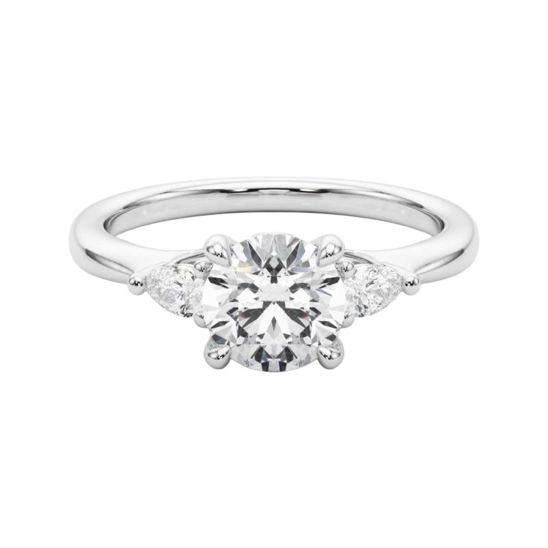 GIA Certified 1.7 Carat Round & Pear Three-Stone  Diamond Ring