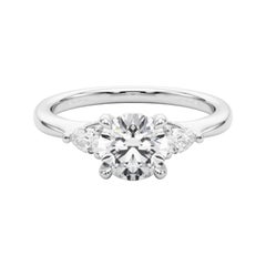 GIA Certified 1.7 Carat Round & Pear Three-Stone  Diamond Ring