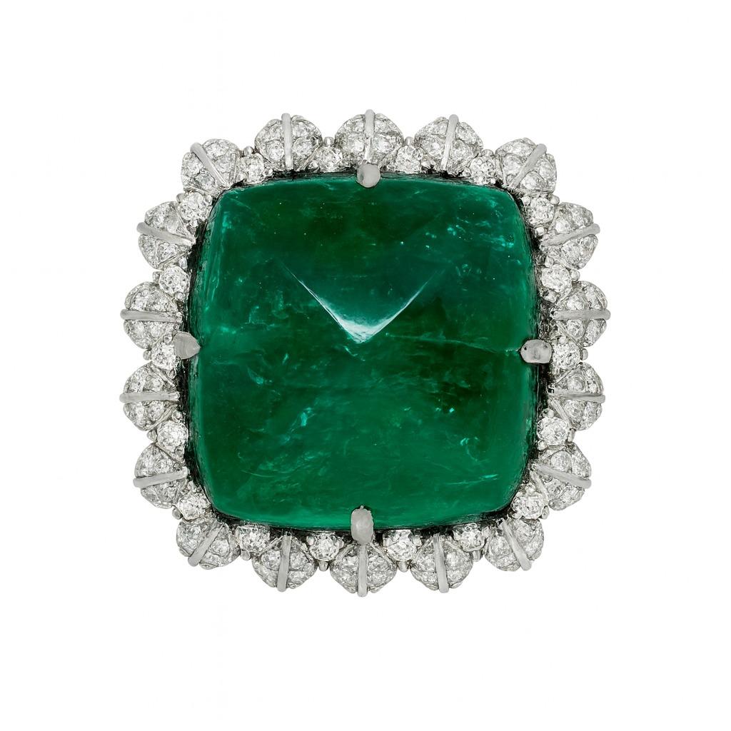 Pan di zucchero Anello Cocktail con smeraldo Sugarloaf e diamanti da 17 carati certificato GIA in 18 carati in vendita