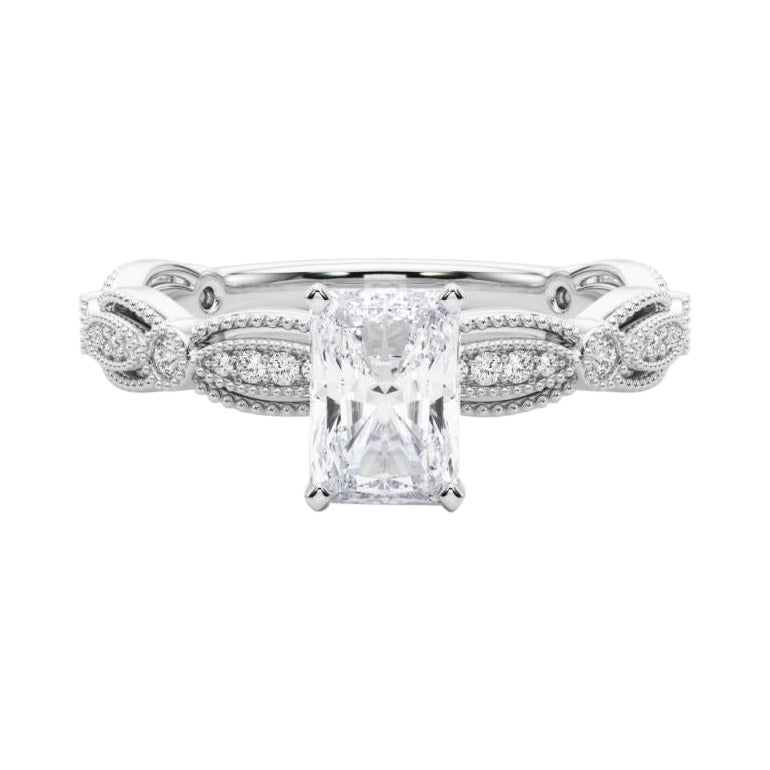 Anello con diamante in platino certificato GIA da 1.7 carati con fascia radiante vintage a grana fine