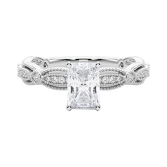 GIA Certified 1.7 Carat Vintage Radiant Milgrain Band Platinum Diamond Ring