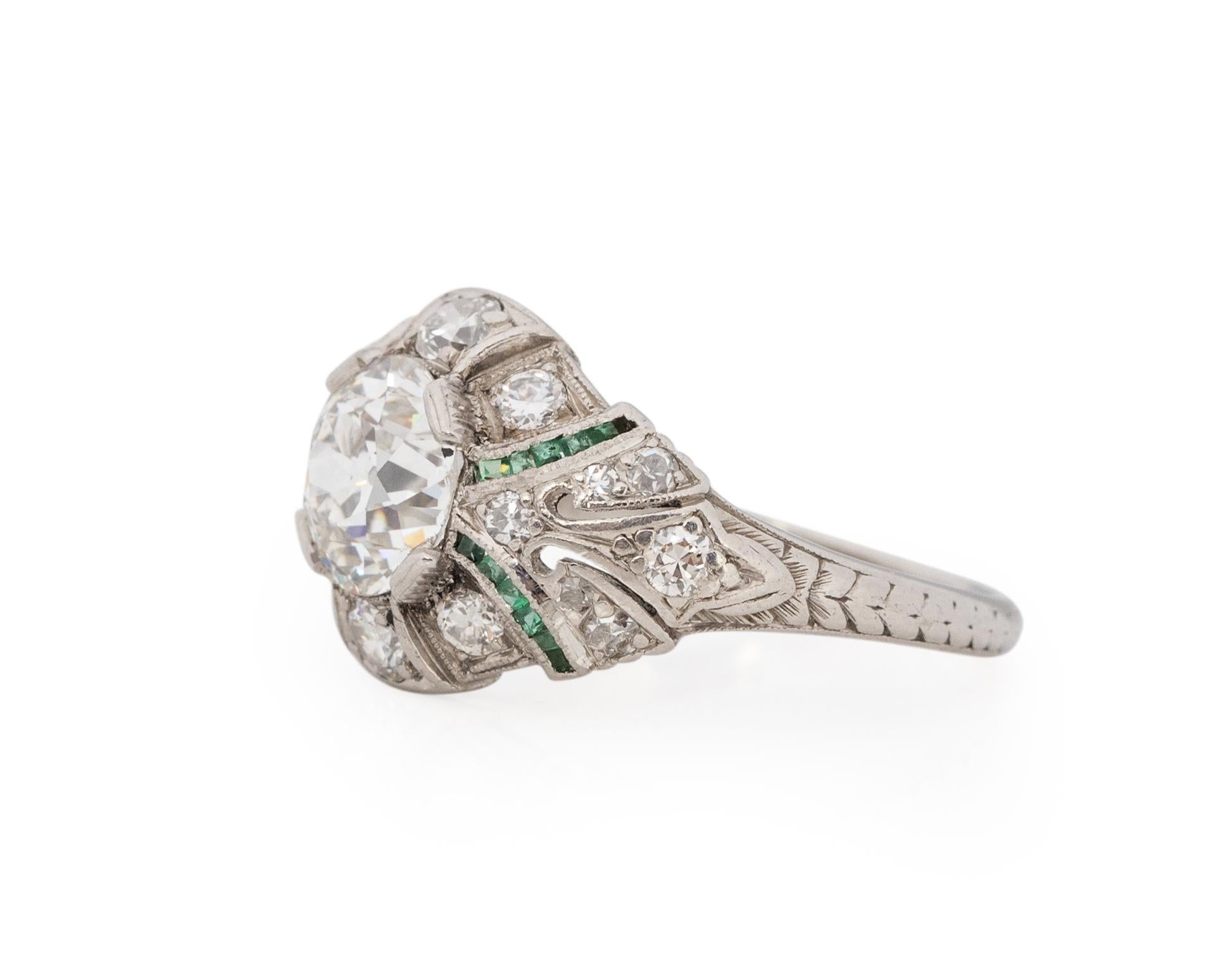 Old European Cut GIA Certified 1.70 Carat Art Deco Diamond Platinum Engagement Ring For Sale