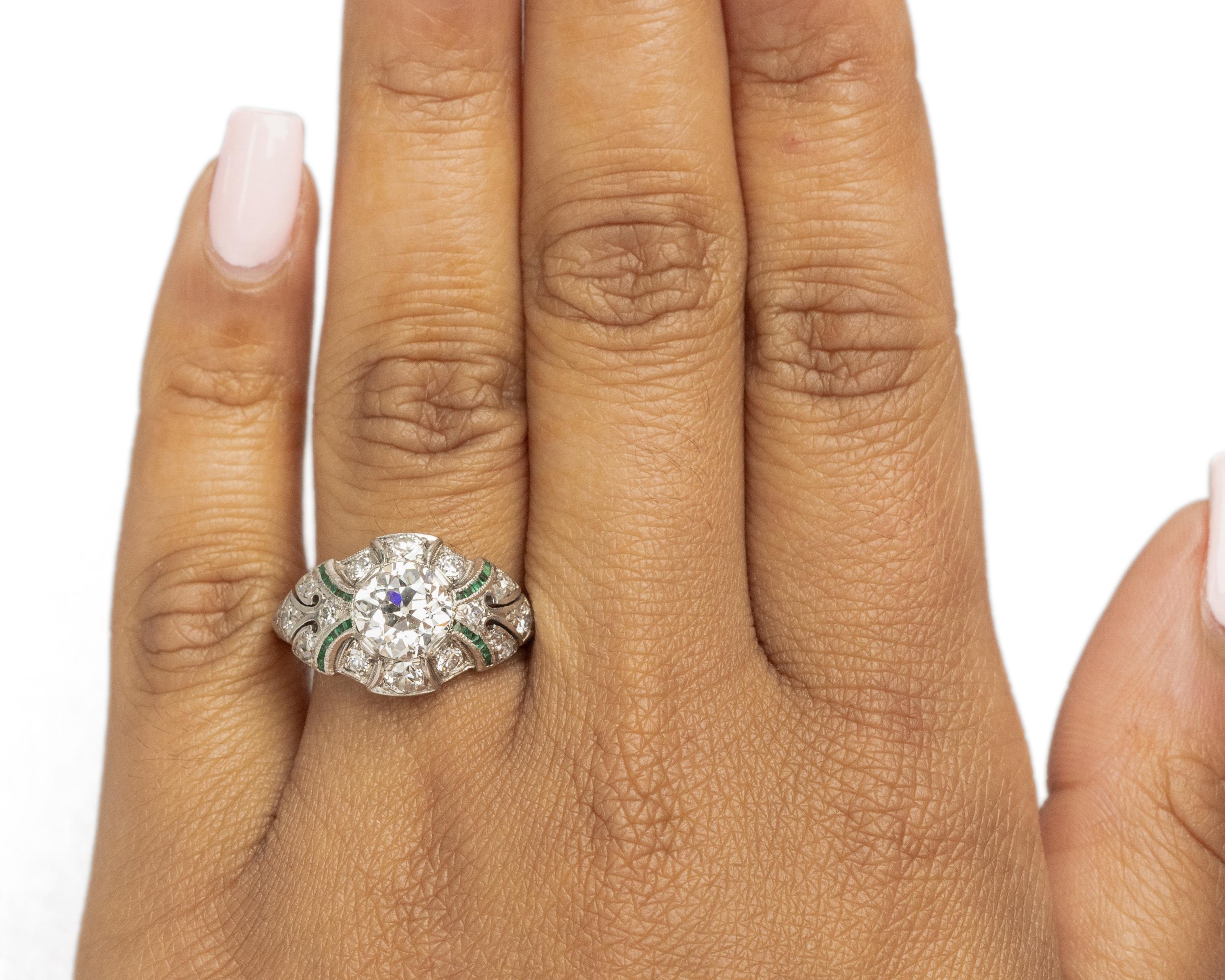 GIA Certified 1.70 Carat Art Deco Diamond Platinum Engagement Ring For Sale 1