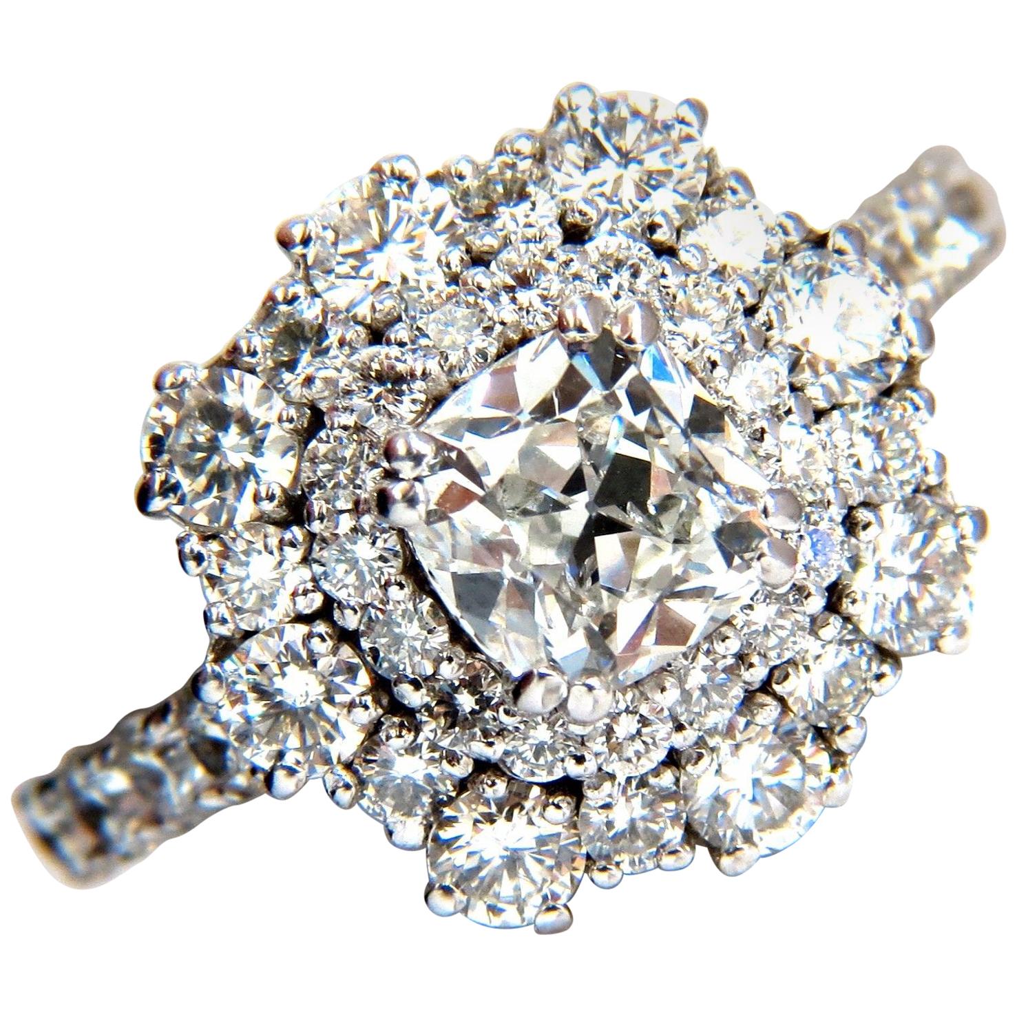 GIA Certified 1.70 Carat Cushion Cut Diamond Ring E/VS 14 Karat Cluster Petite