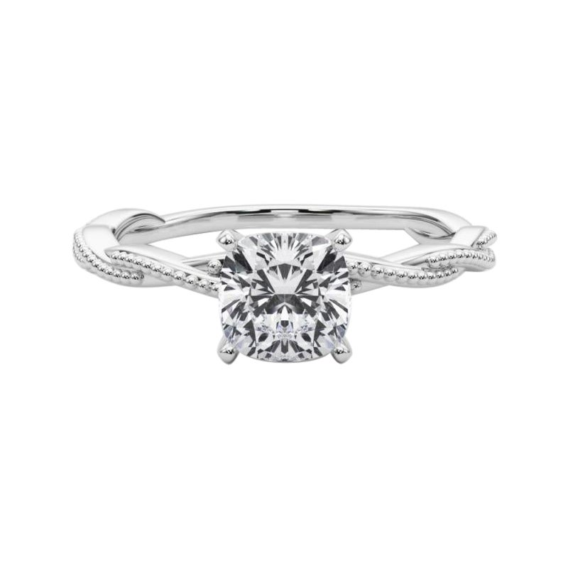 Bague à diamant certifiée GIA de 1.70 carats avec coussin et anneau tressé