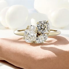 GIA Certified 1.70 Carat D VVS1 Oval, Cushion & Marquise Trio Ring in 18K Gold