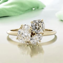 GIA Certified 1.70 Carat D VVS1 Oval, Cushion & Marquise Trio Ring in 18K Gold