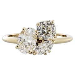 GIA zertifiziert 1,70 Karat D VVS1 Oval, Kissen & Marquise Trio Ring in 18K Gold
