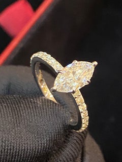 GIA Certified 1.70 Carat E VVS1 Marquise Diamond Pavé North South Ring 18K Gold