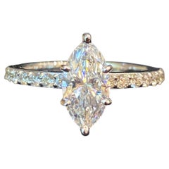 GIA Certified 1.70 Carat E VVS1 Marquise Diamond Pavé North South Ring 18K Gold