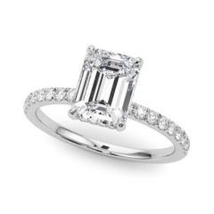GIA Certified 1.50 Carat Emerald Hidden Halo Pave 18K White Gold Diamond Ring