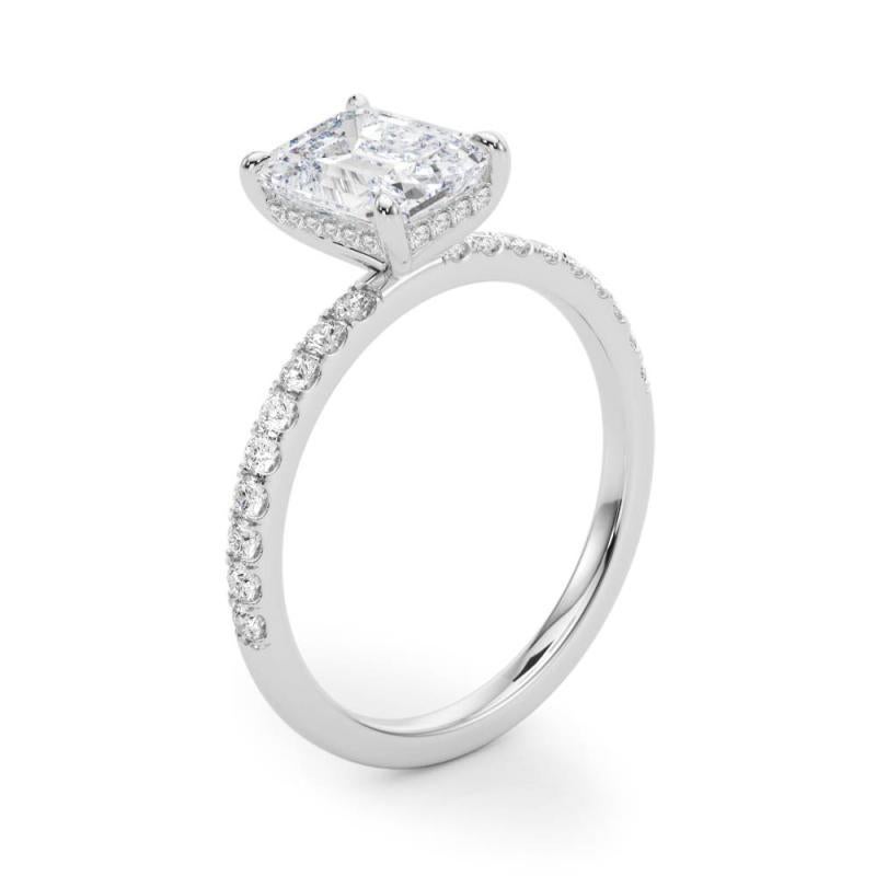 GIA Certified 1.70 Carat Emerald Hidden Halo Pave 18K White Gold Diamond Ring in vendita 1