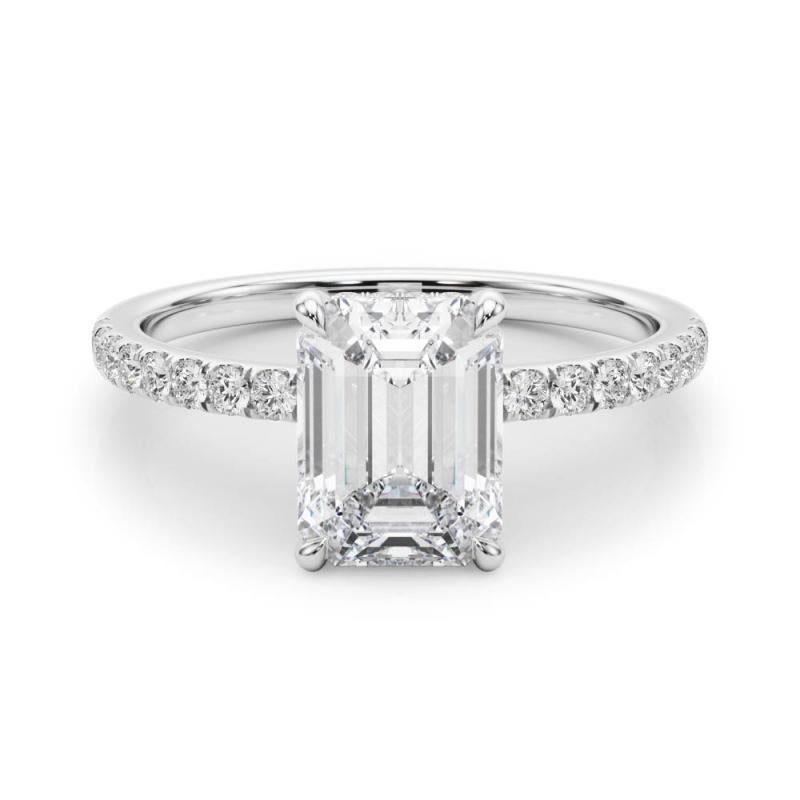 Anillo de diamantes de oro blanco de 18 quilates con halo oculto de esmeralda de 1,70 quilates certificado por el GIA