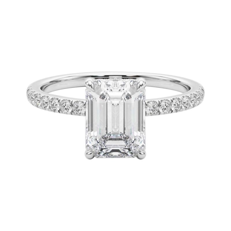 GIA Certified 1.70 Carat Emerald Hidden Halo Pave 18K White Gold Diamond Ring