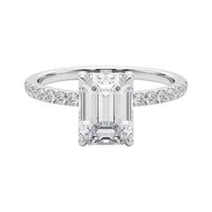 GIA Certified 1.70 Carat Emerald Hidden Halo Pave 18K White Gold Diamond Ring