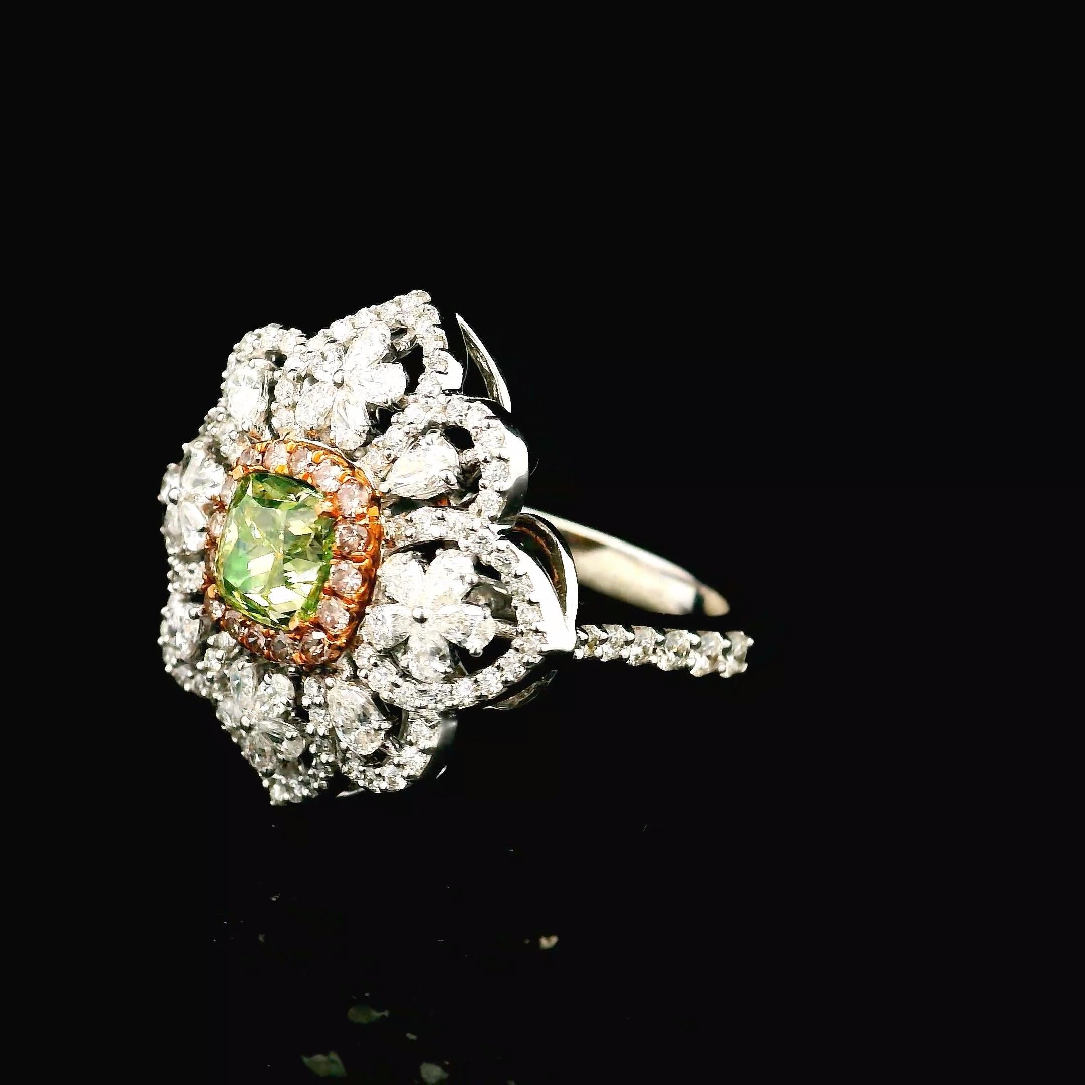 GIA Certified 1.70 Carat Fancy Brownish Greenish Yellow VVS2 Clarity Diamond In New Condition For Sale In บางรัก, TH