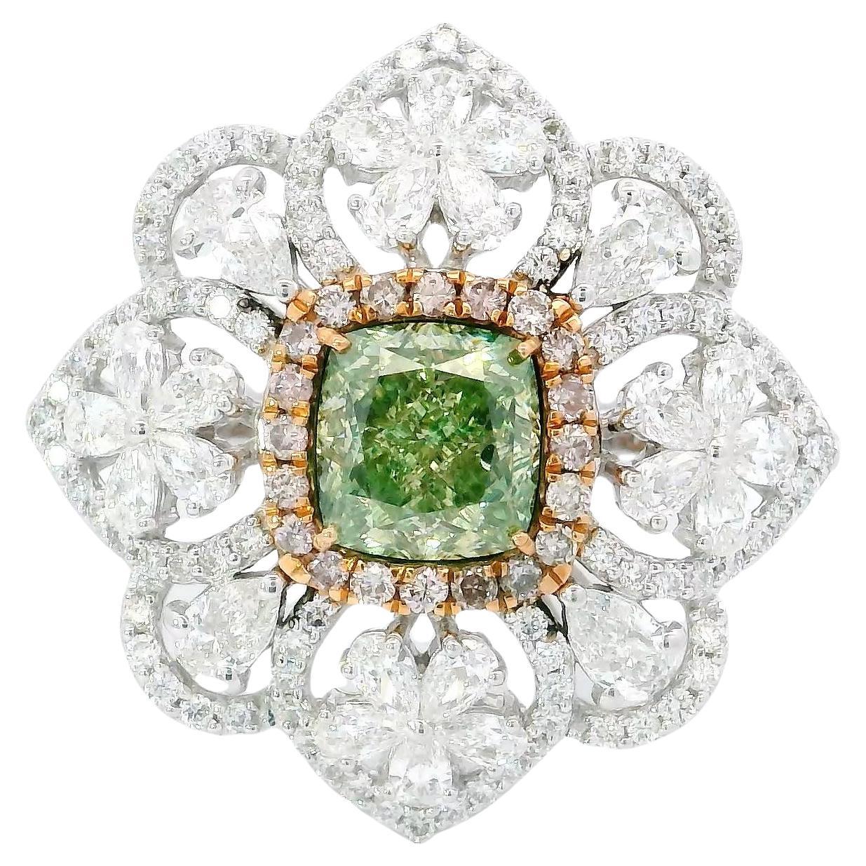 GIA Certified 1.70 Carat Fancy Brownish Greenish Yellow VVS2 Clarity Diamond