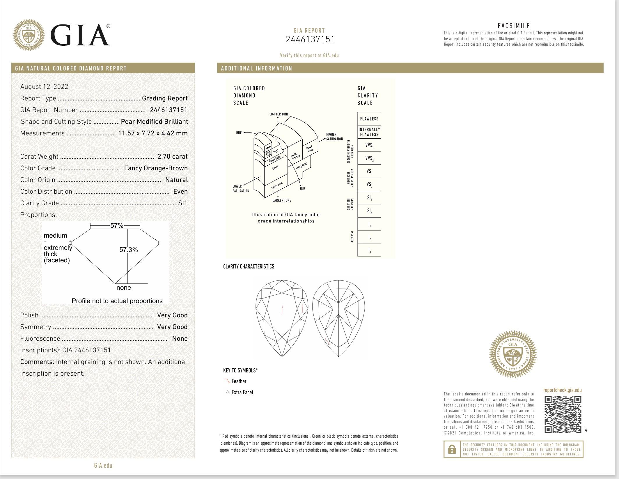GIA Certified 1.70 Carat Fancy Orange Brown SI1 Clarity Diamond For Sale 2