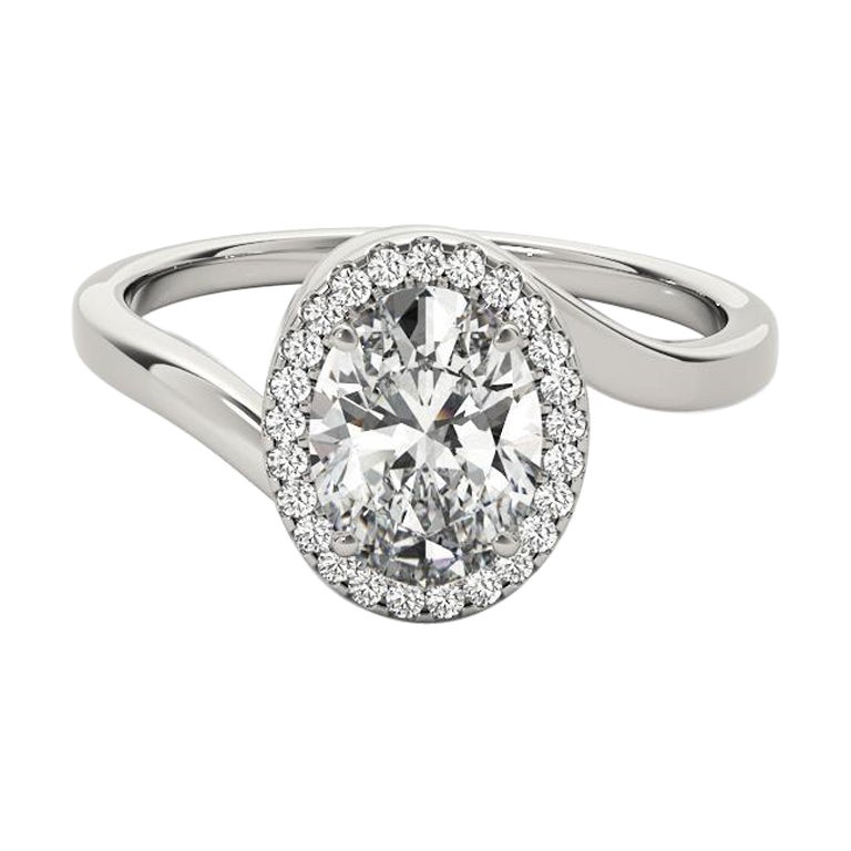 GIA-zertifiziert 1,70 Karat Oval Halo Curved Bypass  Diamantring