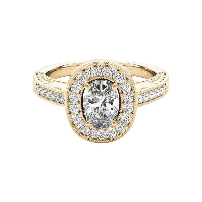 GIA Certified 1.70 Carat Oval Halo Engraved Openwork Diamond Ring