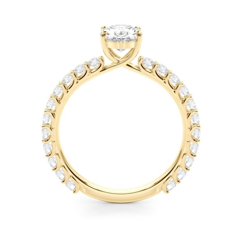 Taglio ovale Anello di diamanti con gambo a eternità parziale ovale certificato GIA da 1,70 carati in vendita