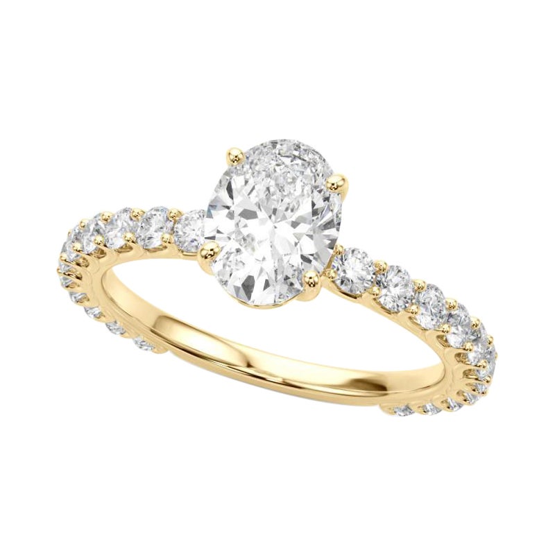 Anello di diamanti con gambo a eternità parziale ovale certificato GIA da 1,70 carati in vendita