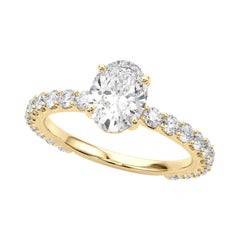 Anello di diamanti con gambo a eternità parziale ovale certificato GIA da 1,70 carati