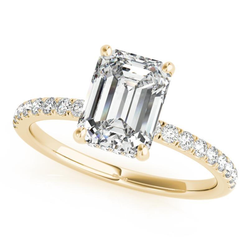 Emerald Cut GIA Certified 1.70 Carat Pave Hidden Halo Emerald 18K Yellow Gold Diamond Ring For Sale