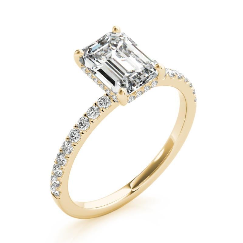 GIA Certified 1.70 Carat Pave Hidden Halo Emerald 18K Yellow Gold Diamond Ring For Sale 1