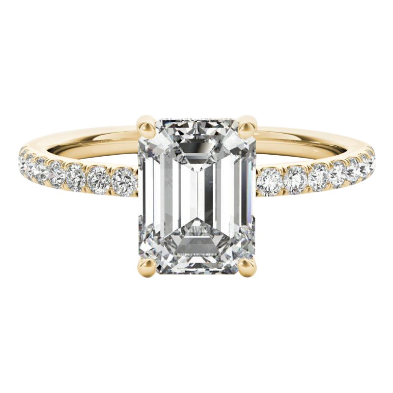 GIA Certified 1.70 Carat Pave Hidden Halo Emerald 18K Yellow Gold Diamond Ring
