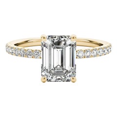 GIA Certified 1.70 Carat Pave Hidden Halo Emerald 18K Yellow Gold Diamond Ring