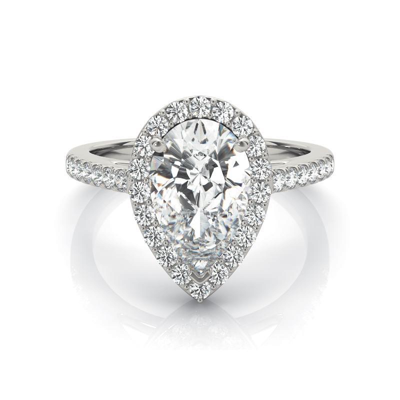 GIA Certificato 1,70 Carati Pear Halo Cattedrale  Anello con diamante in vendita