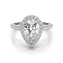 GIA Certificato 1,70 Carati Pear Halo Cattedrale  Anello con diamante