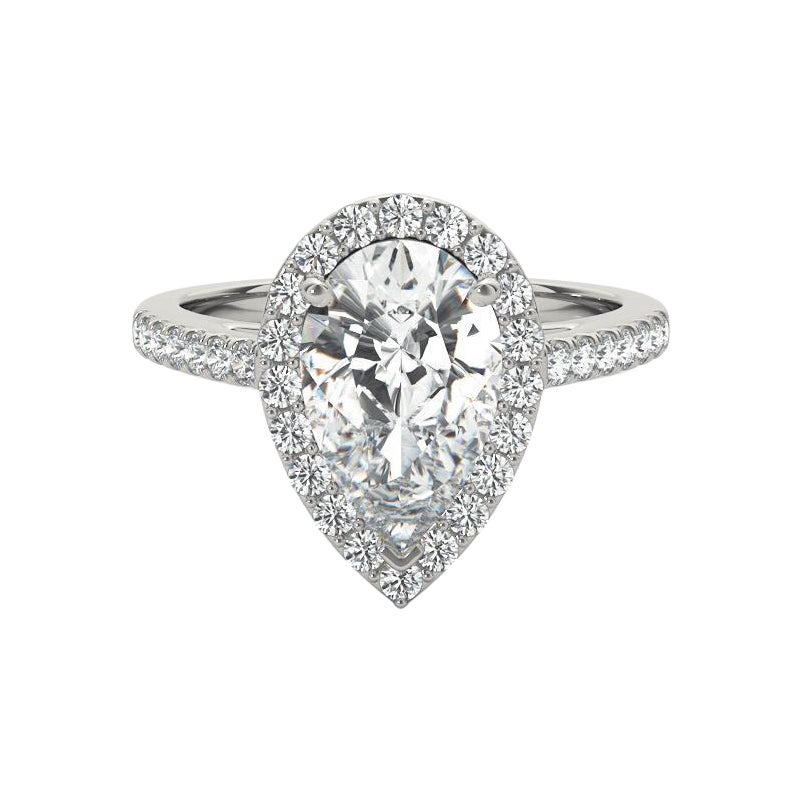 GIA Certified 1.70 Carat Pear Halo Cathedral  Diamond Ring For Sale