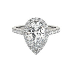 GIA Certificato 1,70 Carati Pear Halo Cattedrale  Anello con diamante