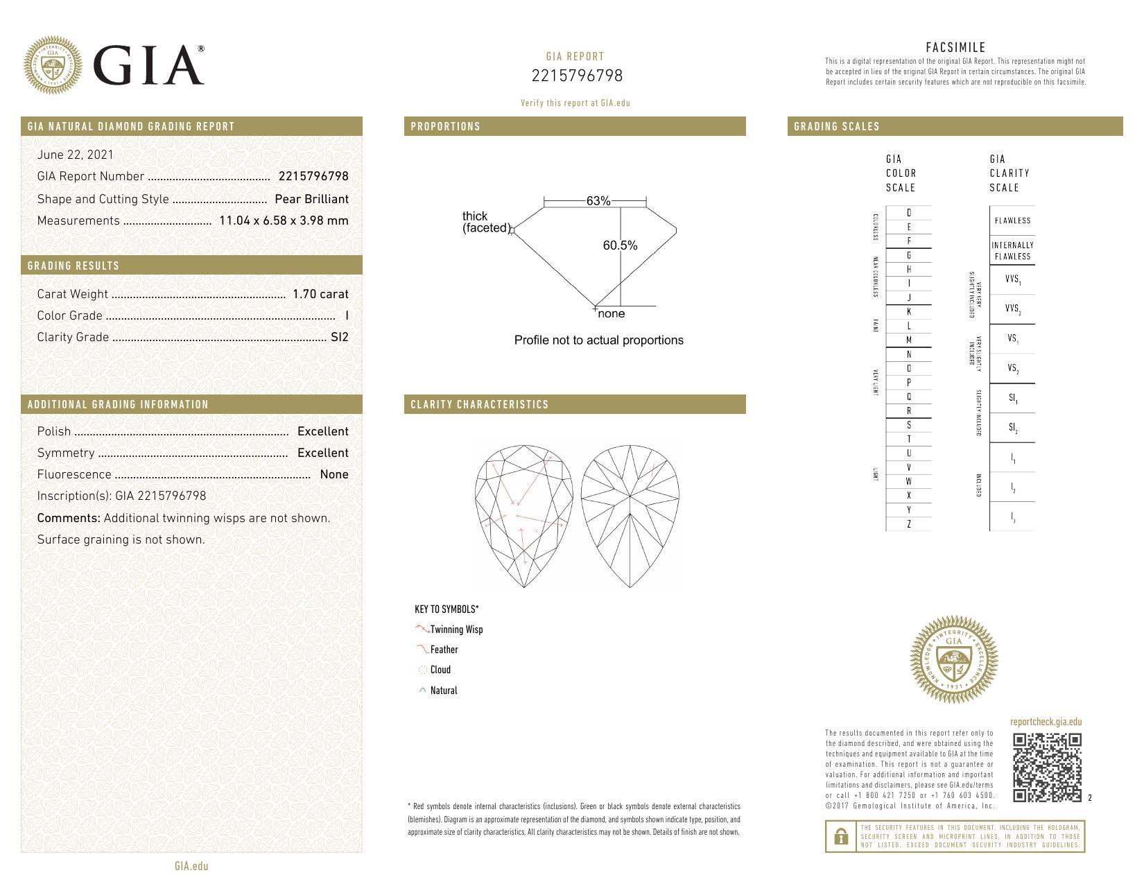 GIA zertifiziert 1,71 Karat Birne Solitär Kathedrale 18K Weißgold Diamantring Damen im Angebot