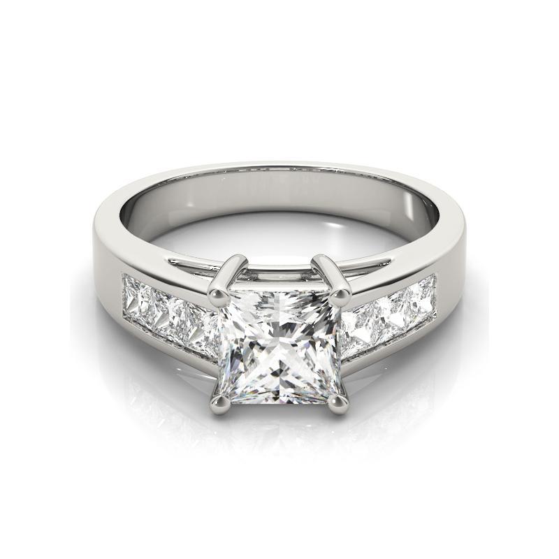 Bague en platine certifiée GIA de 1,70 carat de diamants princesses à pierres multiples