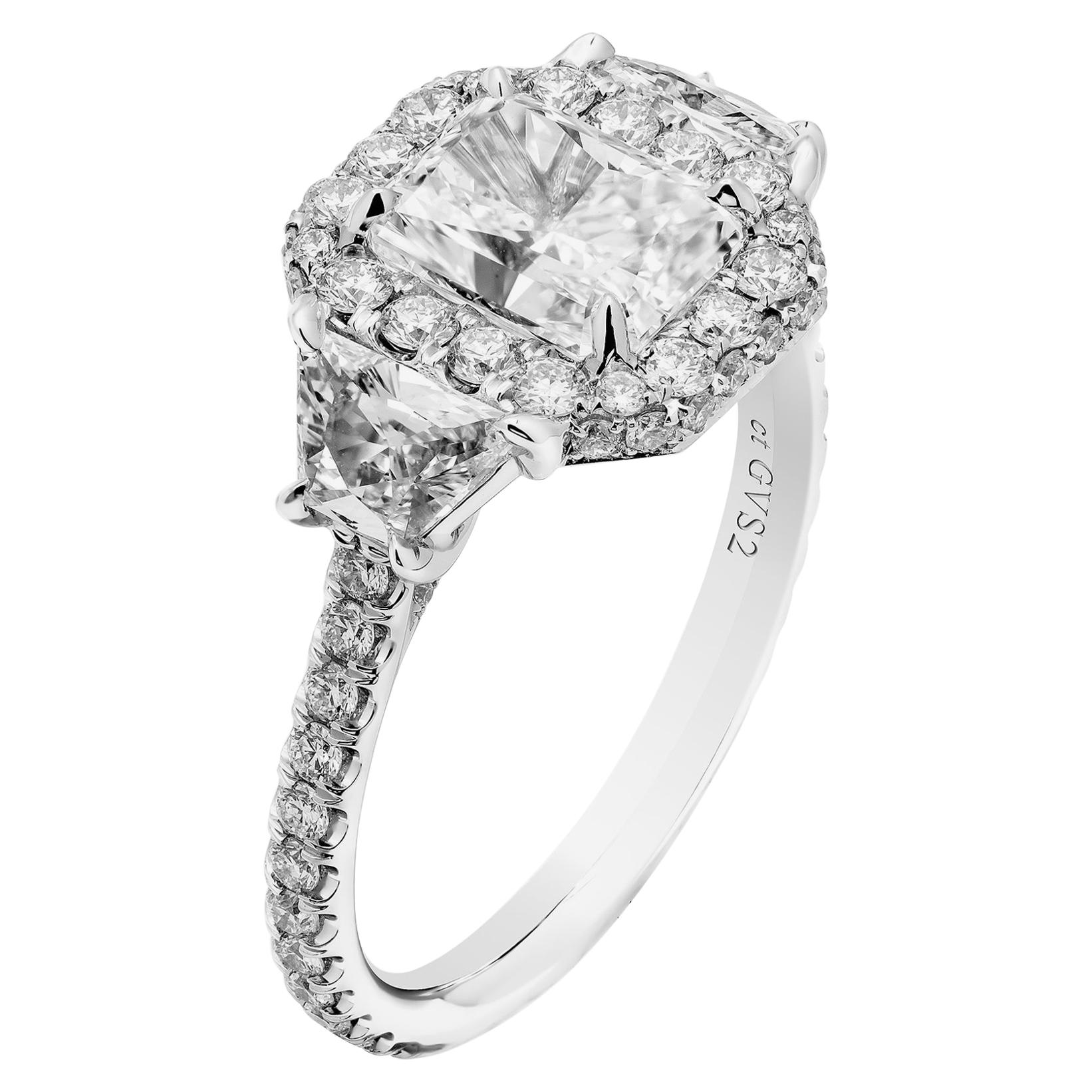 GIA Certified 1.70 Carat Radiant Diamond Three-Stone Ring