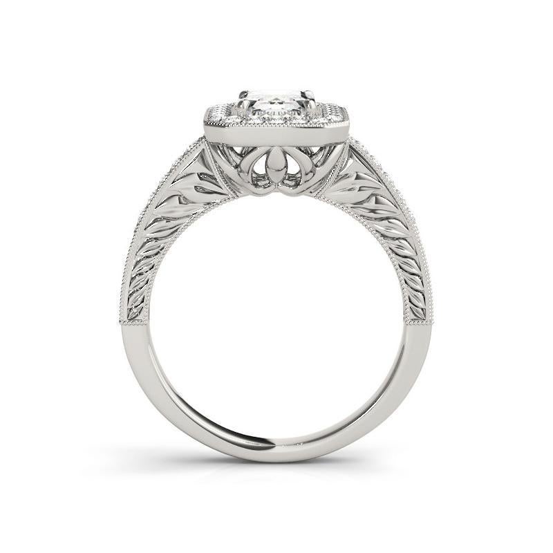 GIA-zertifiziert 1,70 Karat Radiant Halo graviert Openwork Diamantring im Zustand „Neu“ im Angebot in New York, NY