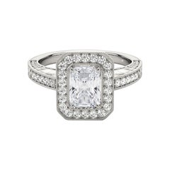 GIA-zertifiziert 1,70 Karat Radiant Halo graviert Openwork Diamantring