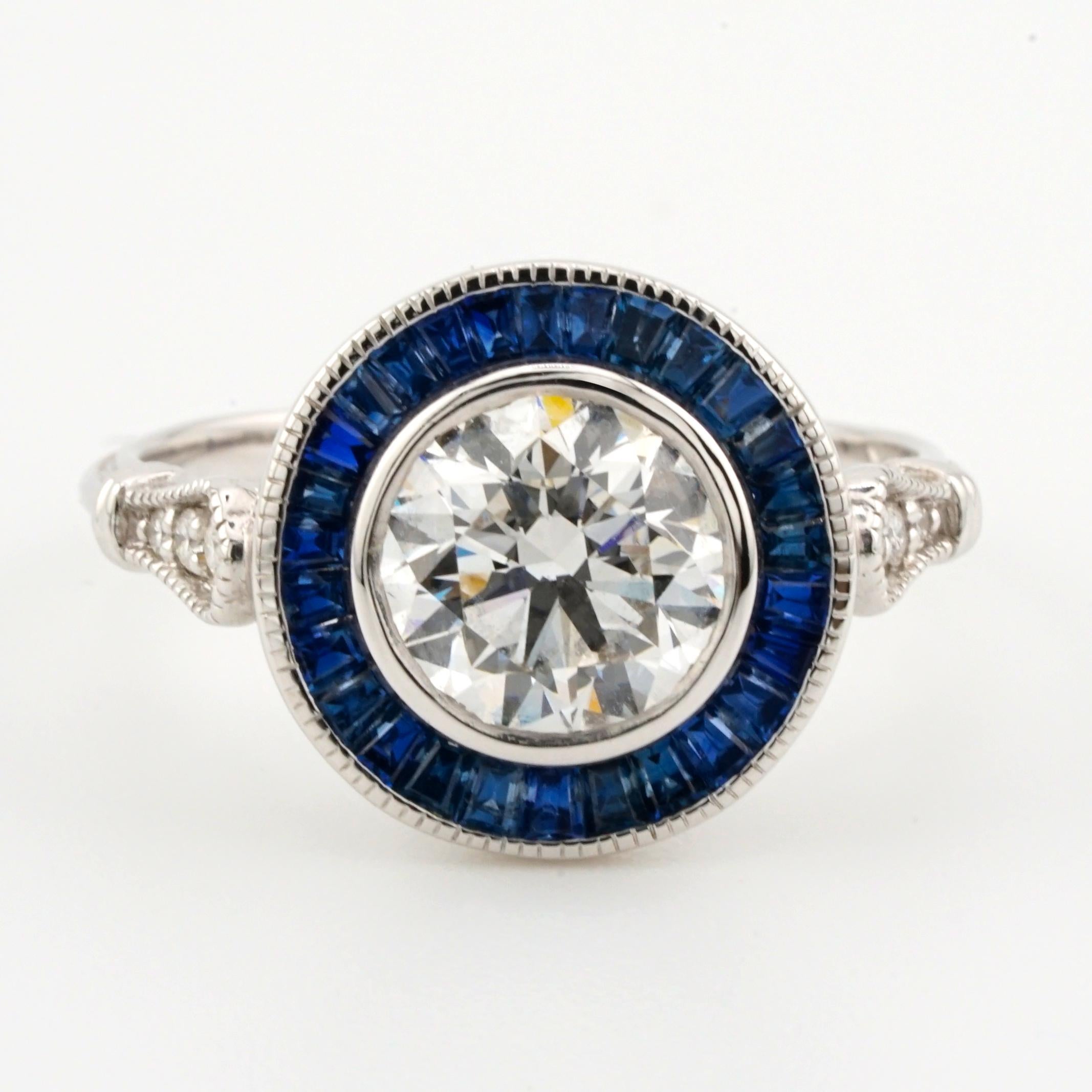 GIA Certified 1.70 Carat Round Cut Diamond 14K White Gold Antique Style Ring In New Condition For Sale In Chicago, IL