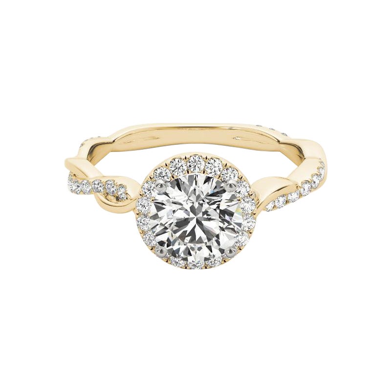 Anillo de diamantes de oro amarillo de 18 quilates con halo redondo entrelazado de 1,70 quilates certificado por GIA