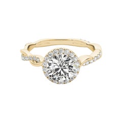 GIA Certified 1.70 Carat Round Halo Entwined Vine 18K Yellow Gold Diamond Ring