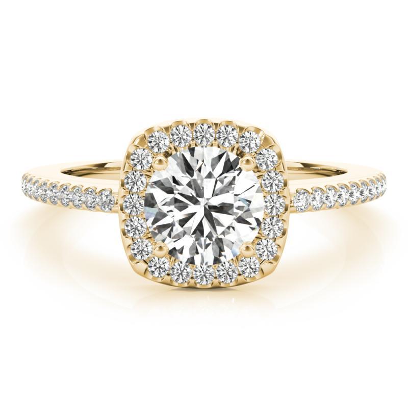 GIA-zertifiziert 1,70 Karat Runde Quadrat Halo Pave 18K Gelbgold Diamantring im Zustand „Neu“ im Angebot in New York, NY