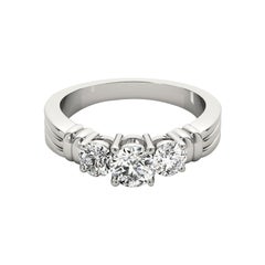 GIA Certified 1.70 Carat Round Three-Stone Ribbed Band Diamond Ring