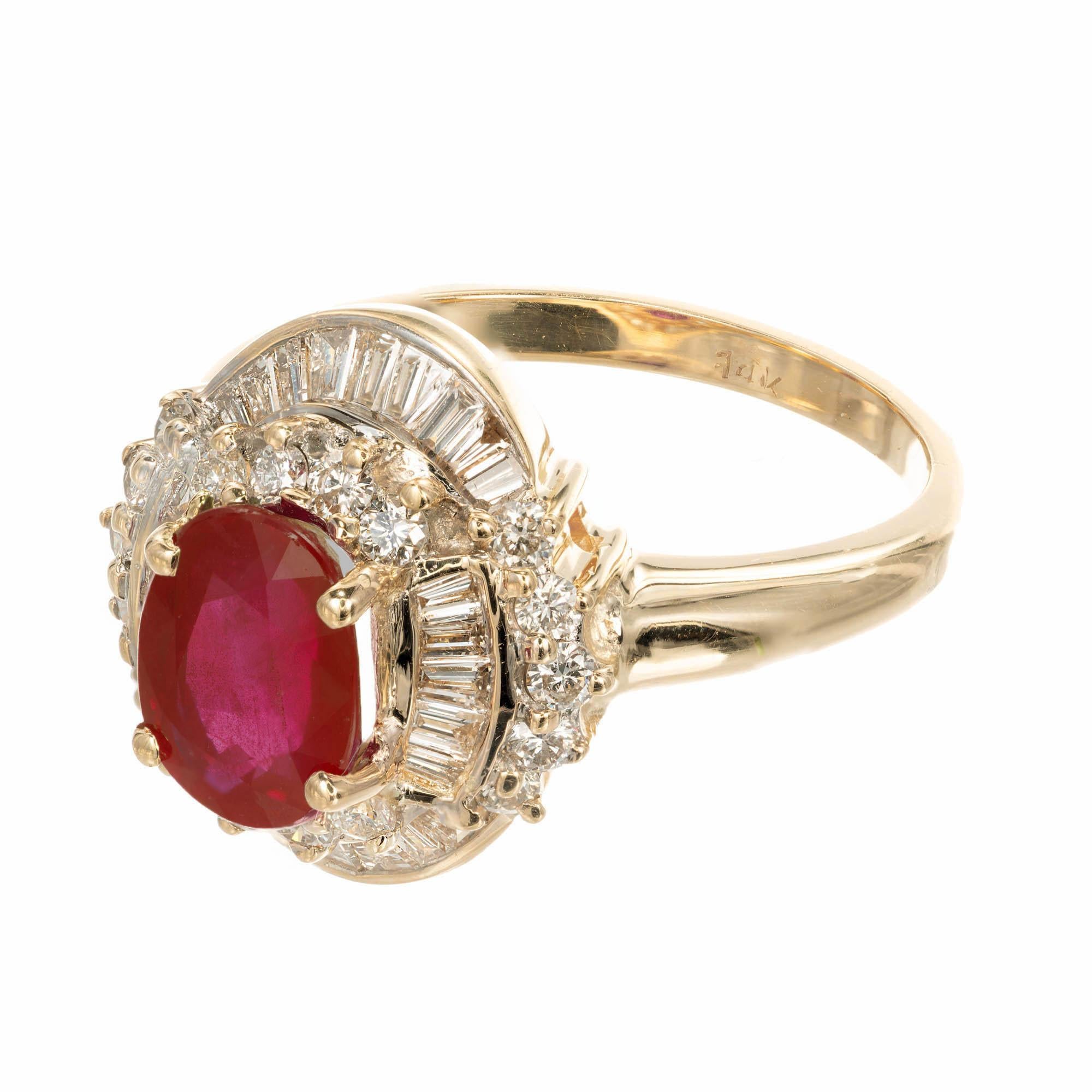 Oval Cut GIA Certified 1.70 Carat Ruby Diamond Yellow White Gold Engagement Ring