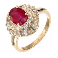 GIA Certified 1.70 Carat Ruby Diamond Yellow White Gold Engagement Ring