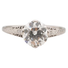 GIA-zertifizierter Platin-Verlobungsring mit 1,70 Karat Diamant im Art déco-Stil