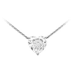 GIA Certified 1.70 Carats Total Heart Shape Diamond Solitaire Pendant Necklace