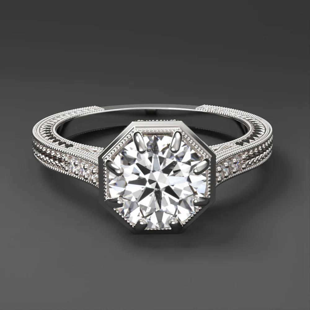 This is a vintage style diamond ring that offers bright sparkle and romantic design with fine filigree, wheat pattern engraving, and milgrain details.
The ring Feature a 1.70 Carat center diamond, GIA certified with E for color.
The diamond is 100%